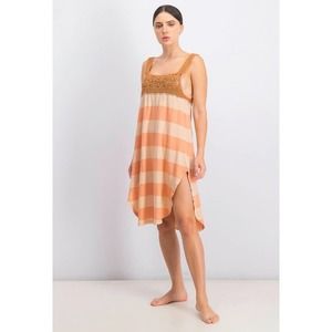 Free People Luca Dress Tunic Top Crochet Knit Stripes Sleeveless Linen XS NWT